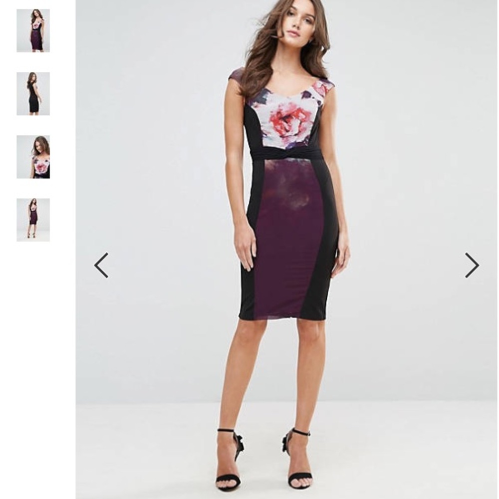 ASOS : Little Mistress Purple Rose Bodycon Dress